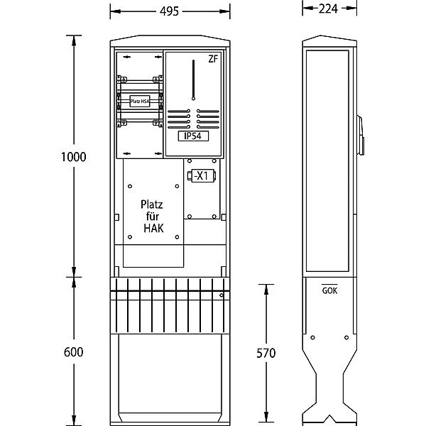 UESA Zähleranschlusssäule 1600x495x224mm ZAS-1-FL-S E.DIS AG