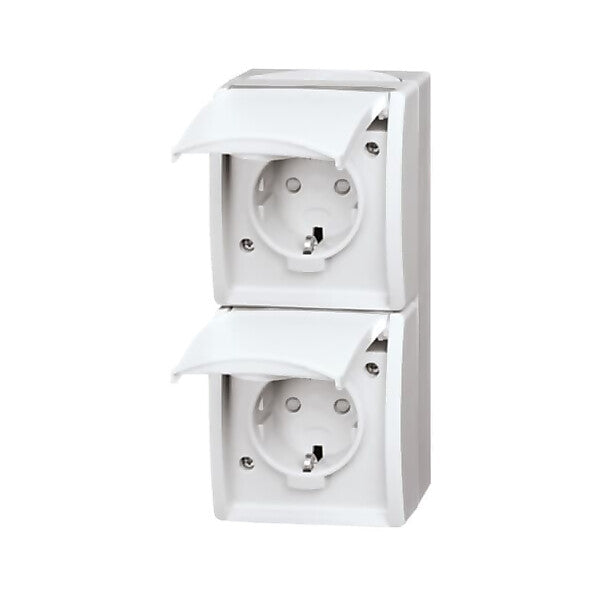 Busch-Jaeger Steckdose,senkrecht,2fach Klappdeckel,erh. Ber 20-02 EBW-54