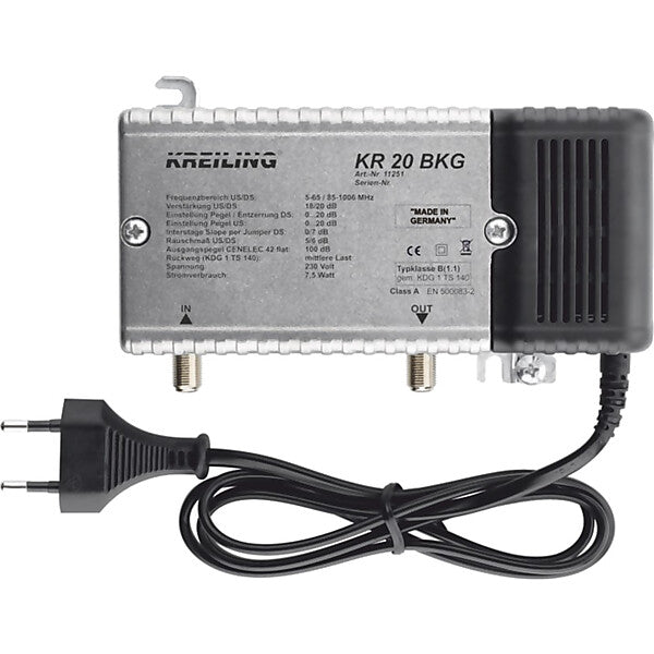 Kreiling BK-Verstärker 20dB 18dB Rückweg 0-65MHz KR 20 BKG