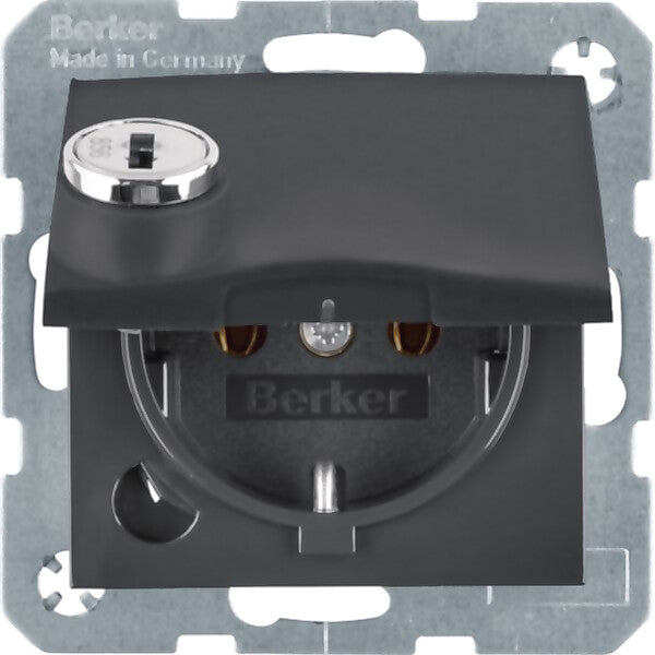 Hager/Berk SCHUKO-Steckdose anth/mt Steckklemme, Schloss 47631606
