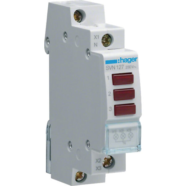 Hager LED-Leuchtmelder 3fach rot,230VAC SVN127