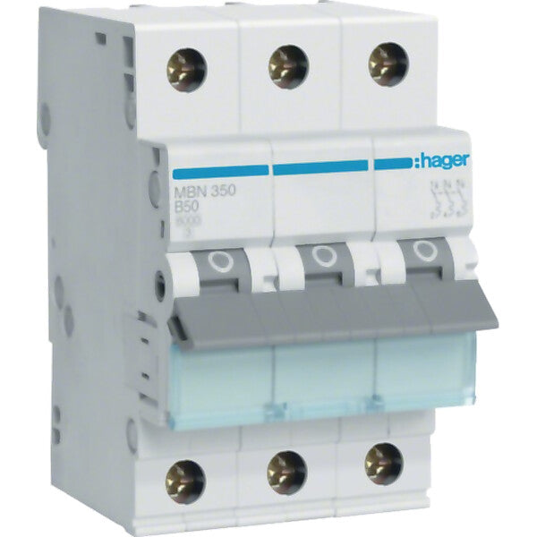 Hager Leitungsschutzschalter 3pol. B-50A, 6kA MBN350