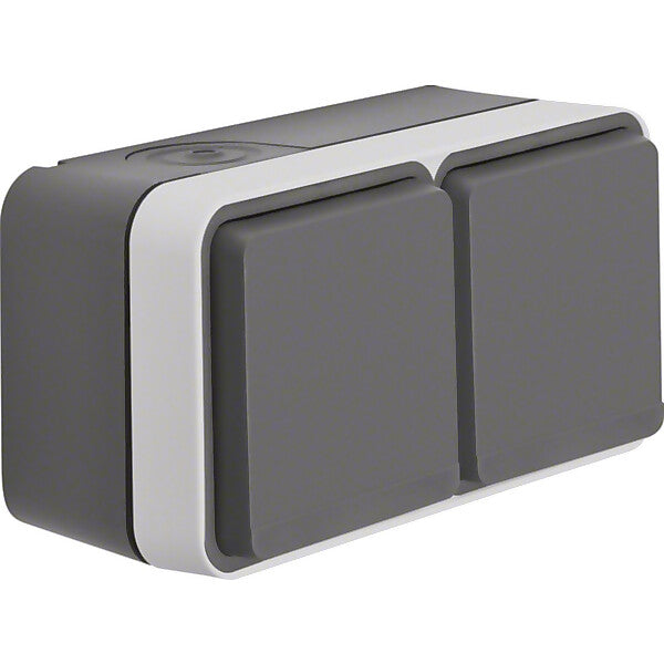 Berker Steckdose SCHUKO 2-fach grau,AP,Klappdeckel 47843515