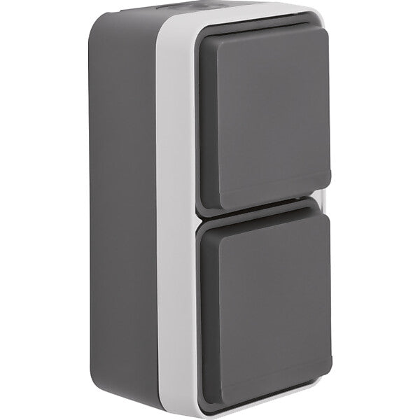 Hager/Berk Steckdose 2fach Klappd.AP gr/lgrmatt 47703555