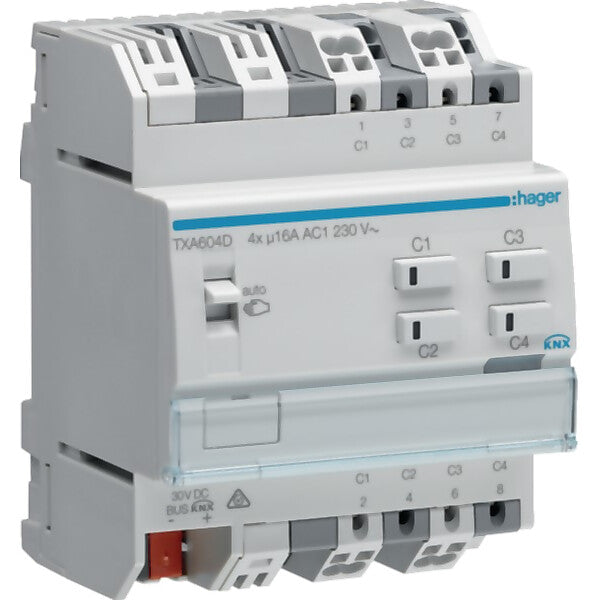 Hager Schalt-/Jalousieausgang KNX, 4/2f,16A,C-Last TXA604D