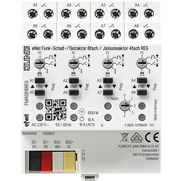 JUNG Funk-Schalt/Jalousie-Aktor 8-/4-kanalig, REG FM AS 816 REG