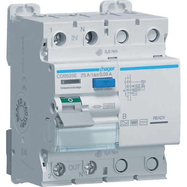 Hager Fehlerstromschutzschalter 2p 10kA25A30mA TypB CDB525E